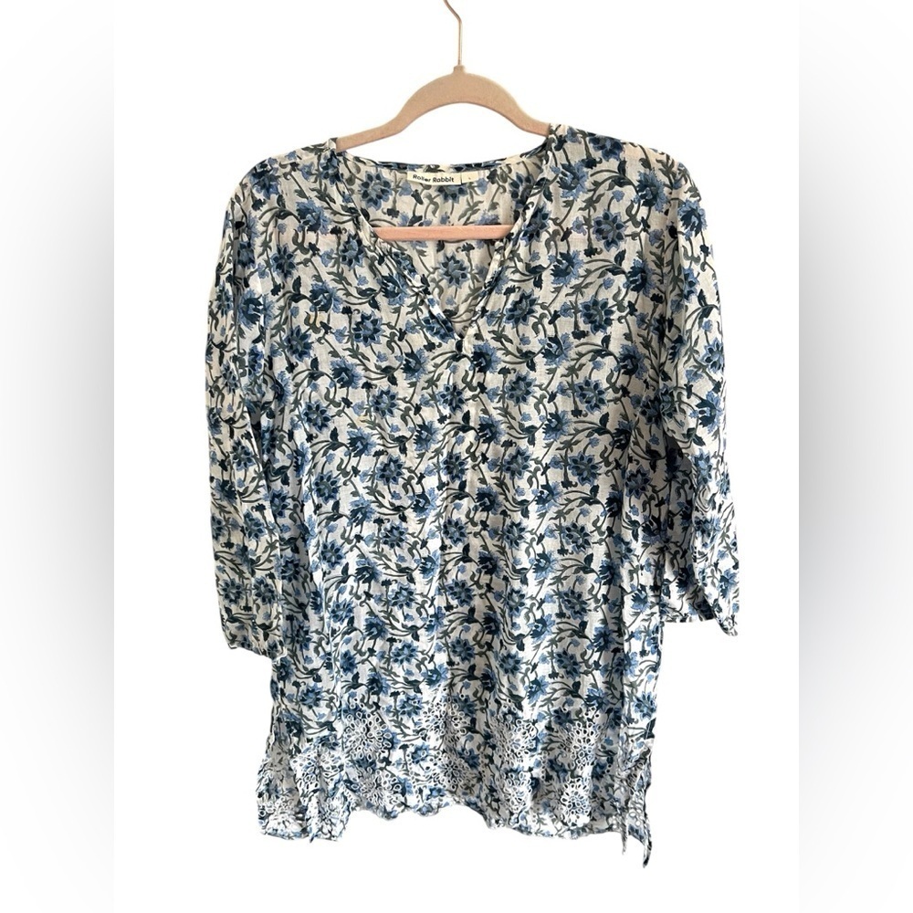 Roller Rabbit Loreli Kurta floral Tunic Top, size large